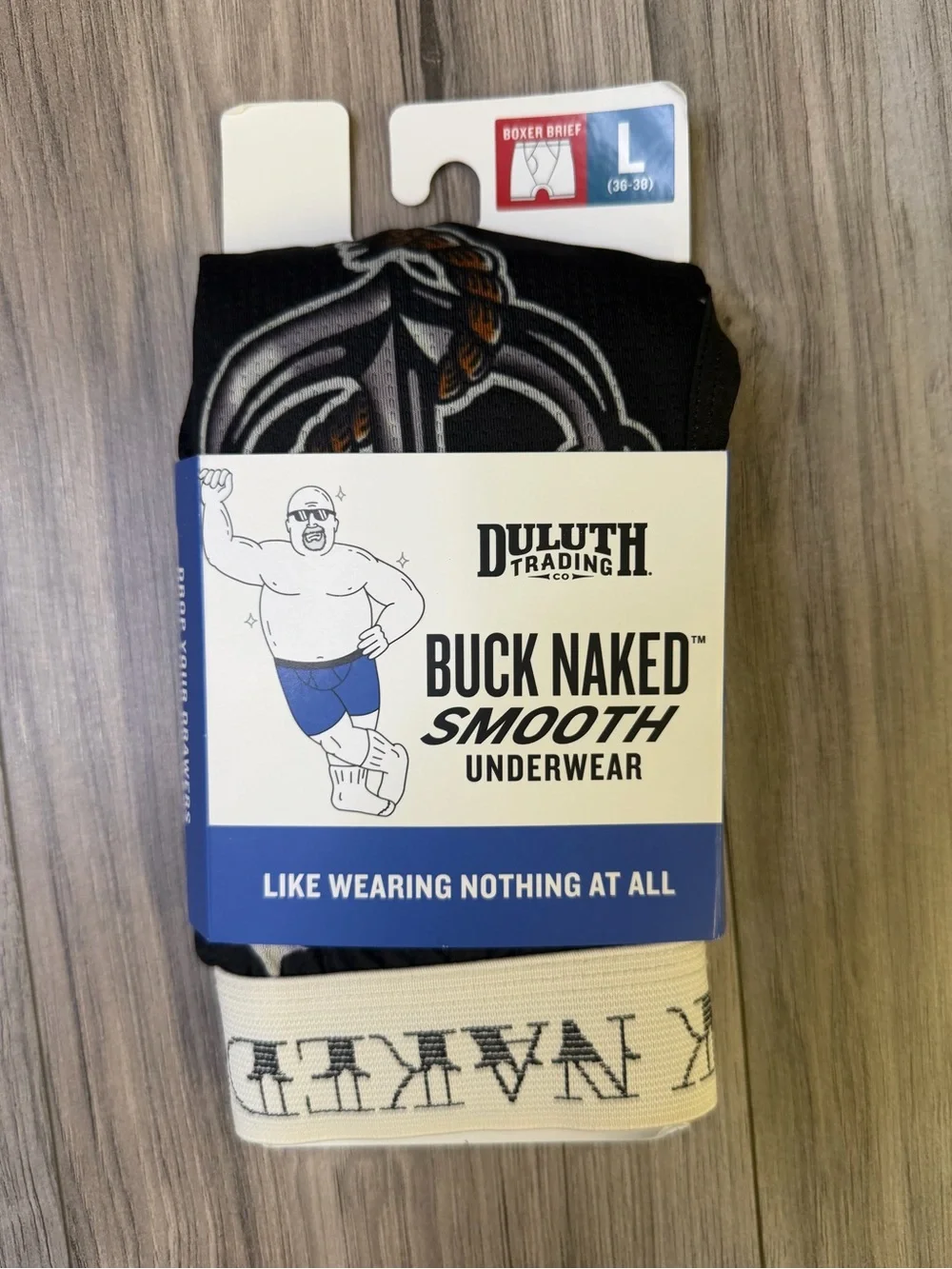 Duluth Trading Buck Naked Smooth Boxer Briefs Tattoo Anchor Black Mens Large